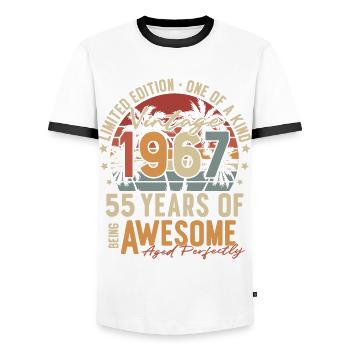 55 anniversaire né en 1967 Vintage Retro - T-shirt contrasté Homme - blanc/noir - Devant - AI Model Female 172 light (172cm) & AI Model Male 178 dark (178cm)