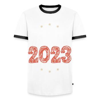 lloret de mar 2023 - Men's Ringer Shirt - white/black - Front - AI Model Female 172 light (172cm) & AI Model Male 178 dark (178cm)