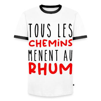 Tous Les Chemins Mènent au Rhum Humour Jeu de Mots - T-shirt contrasté Homme - blanc/noir - Devant - AI Model Female 172 light (172cm) & AI Model Male 178 dark (178cm)