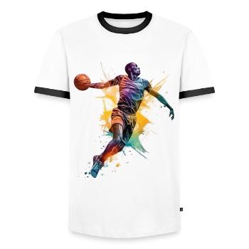Basketball Basketball Player Sport Splash Colorful - Men's Ringer Shirt - white/black - Front - AI Model Female 172 light (172cm) & AI Model Male 178 dark (178cm)