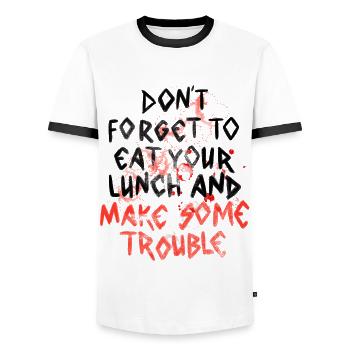Don't Forget To Eat Your Lunch & Make Some Trouble - Men's Ringer Shirt - white/black - Front - AI Model Female 172 light (172cm) & AI Model Male 178 dark (178cm)