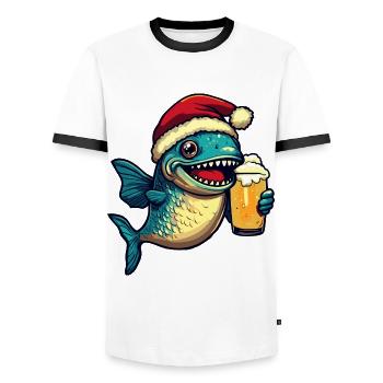 Piranha Poisson Bière Noël - T-shirt contrasté Homme - blanc/noir - Devant - AI Model Female 172 light (172cm) & AI Model Male 178 dark (178cm)