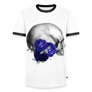 Nuit fleurs gothique goth crâne mort crâne punk - T-shirt contrasté Homme - blanc/noir - Devant - AI Model Female 172 light (172cm) & AI Model Male 178 dark (178cm)