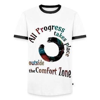 all progress enso dark Kopie - Männer Kontrast-T-Shirt - Weiß/Schwarz - Vorne - AI Model Female 172 light (172cm) & AI Model Male 178 dark (178cm)