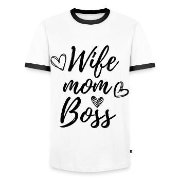 femme maman patron - T-shirt contrasté Homme - blanc/noir - Devant - AI Model Female 172 light (172cm) & AI Model Male 178 dark (178cm)