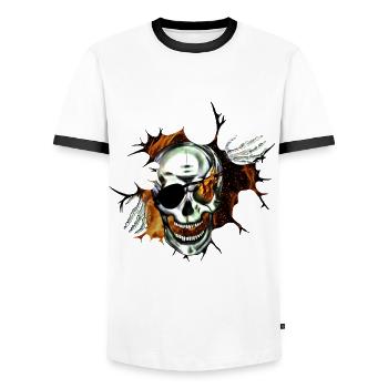 Feuriger Totenkopf | Halloween und Gothic Design - Männer Kontrast-T-Shirt - Weiß/Schwarz - Vorne - AI Model Female 172 light (172cm) & AI Model Male 178 dark (178cm)