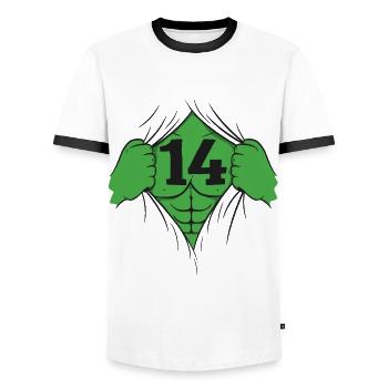 14 birthday funny 14 years gift - Men's Ringer Shirt - white/black - Front - AI Model Female 172 light (172cm) & AI Model Male 178 dark (178cm)