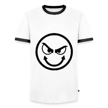 Smilie evil eyes look devilish shirt - Men's Ringer Shirt - white/black - Front - AI Model Female 172 light (172cm) & AI Model Male 178 dark (178cm)