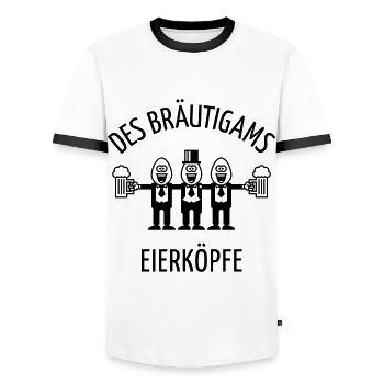 Des Bräutigams Eierköpfe (JGA / Trauzeuge / 1C) - Männer Kontrast-T-Shirt - Weiß/Schwarz - Vorne - AI Model Female 172 light (172cm) & AI Model Male 178 dark (178cm)