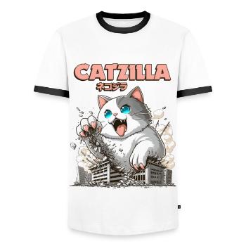 Catzilla Chat Drôles d’animaux - T-shirt contrasté Homme - blanc/noir - Devant - AI Model Female 172 light (172cm) & AI Model Male 178 dark (178cm)