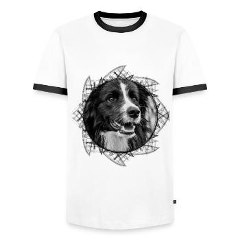 Border Collie - Men's Ringer Shirt - white/black - Front - AI Model Female 172 light (172cm) & AI Model Male 178 dark (178cm)