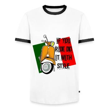 Motorcycle scooter with Italian Flag - Men's Ringer Shirt - white/black - Front - AI Model Female 172 light (172cm) & AI Model Male 178 dark (178cm)