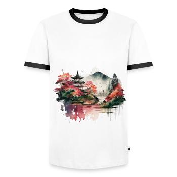 Mountain - Men's Ringer Shirt - white/black - Front - AI Model Female 172 light (172cm) & AI Model Male 178 dark (178cm)