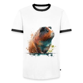 Watercolor Guinea Pig - Men's Ringer Shirt - white/black - Front - AI Model Female 172 light (172cm) & AI Model Male 178 dark (178cm)
