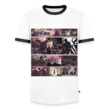 Men's Collection | Online Mode - Men's Ringer Shirt - white/black - Front - AI Model Female 172 light (172cm) & AI Model Male 178 dark (178cm)