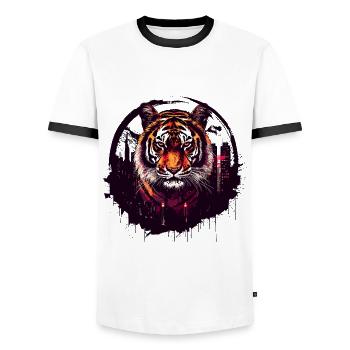 Tigre, Tête De Tigre, Gros Chat, Prédateur, Sauvage, Fort - T-shirt contrasté Homme - blanc/noir - Devant - AI Model Female 172 light (172cm) & AI Model Male 178 dark (178cm)