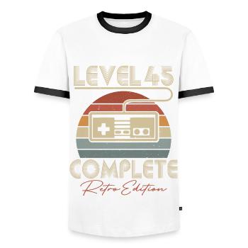 45th Birthday Level 45 Complete 45 Years Gift - Men's Ringer Shirt - white/black - Front - AI Model Female 172 light (172cm) & AI Model Male 178 dark (178cm)