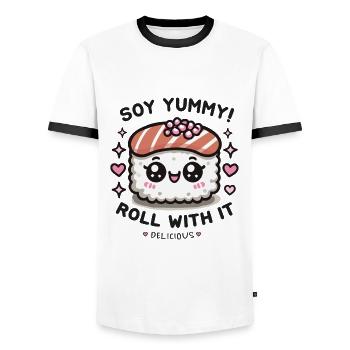 Sushi vibes Roll with it! - Men's Ringer Shirt - white/black - Front - AI Model Female 172 light (172cm) & AI Model Male 178 dark (178cm)