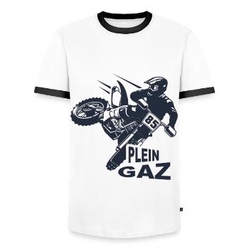 Motocross biker homme sport moto enduro - T-shirt contrasté Homme - blanc/noir - Devant - AI Model Female 172 light (172cm) & AI Model Male 178 dark (178cm)