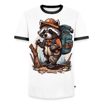 The Raccoons Hiking Adventures - Men's Ringer Shirt - white/black - Front - AI Model Female 172 light (172cm) & AI Model Male 178 dark (178cm)