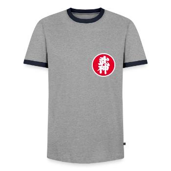 Kyu Patch - Bujinkan - Männer Kontrast-T-Shirt - Grau/Navy  - Vorne - AI Model Female 172 light (172cm) & AI Model Male 178 light (178cm)