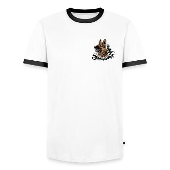 Chien de berger Anno 1900 - T-shirt contrasté Homme - blanc/noir - Devant - AI Model Female 172 light (172cm) & AI Model Male 178 dark (178cm)