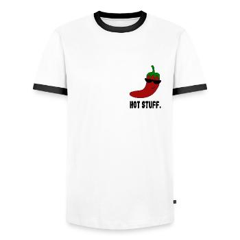 Hot stuff sarcasm - Men's Ringer Shirt - white/black - Front - AI Model Female 172 light (172cm) & AI Model Male 178 dark (178cm)