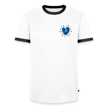 Blue Radiant Heart – Romantic and Joyful Design - Men's Ringer Shirt - white/black - Front - AI Model Female 172 light (172cm) & AI Model Male 178 dark (178cm)