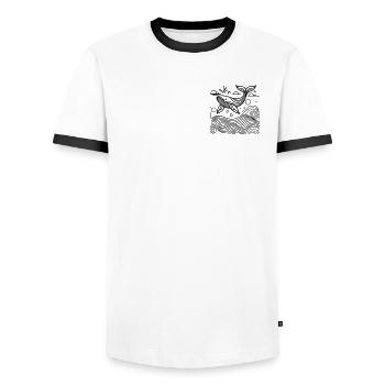 Ocean Spirit – Geometrischer Wal - Männer Kontrast-T-Shirt - Weiß/Schwarz - Vorne - AI Model Female 172 light (172cm) & AI Model Male 178 dark (178cm)