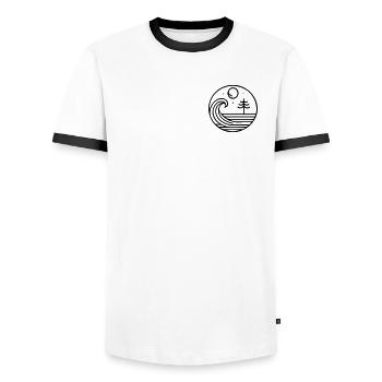 Natur im Einklang – Welle und Mond im Kreislauf - Männer Kontrast-T-Shirt - Weiß/Schwarz - Vorne - AI Model Female 172 light (172cm) & AI Model Male 178 dark (178cm)