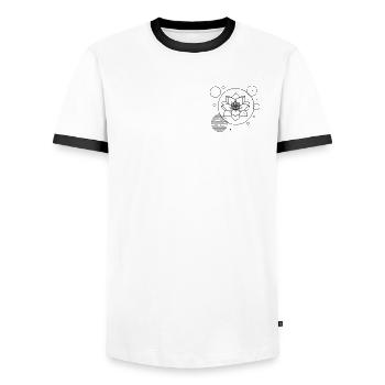 Lotus & Geometrie – Ästhetische Balance aus Natur - Männer Kontrast-T-Shirt - Weiß/Schwarz - Vorne - AI Model Female 172 light (172cm) & AI Model Male 178 dark (178cm)