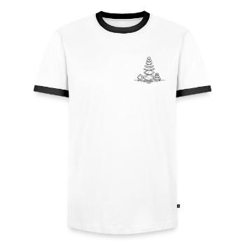 Art of Balance – Geometric Zen Stone Tower - Men's Ringer Shirt - white/black - Front - AI Model Female 172 light (172cm) & AI Model Male 178 dark (178cm)