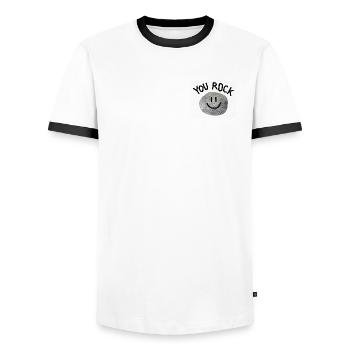You Rock Minimal Wortspiel Statement Smile Stein - Männer Kontrast-T-Shirt - Weiß/Schwarz - Vorne - AI Model Female 172 light (172cm) & AI Model Male 178 dark (178cm)