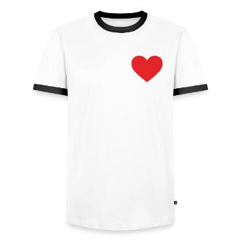 Red Heart – Minimalist Heart Icon - Men's Ringer Shirt - white/black - Front - AI Model Female 172 light (172cm) & AI Model Male 178 dark (178cm)