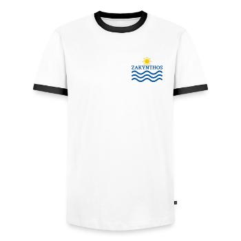 Zakynthos-Sonnenwellen-Motiv - Männer Kontrast-T-Shirt - Weiß/Schwarz - Vorne - AI Model Female 172 light (172cm) & AI Model Male 178 dark (178cm)