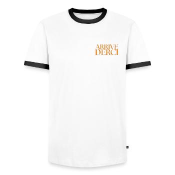 Arrivederci Typo - Männer Kontrast-T-Shirt - Weiß/Schwarz - Vorne - AI Model Female 172 light (172cm) & AI Model Male 178 dark (178cm)