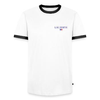 LAUZERTE-French Flag Design. - Men's Ringer Shirt - white/black - Front - AI Model Female 172 light (172cm) & AI Model Male 178 dark (178cm)