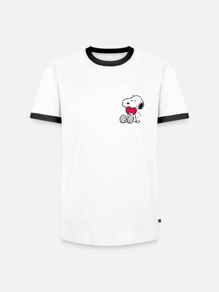 Peanuts Snoopy mit Herz - Männer Kontrast-T-Shirt - Weiß/Schwarz