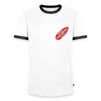 Baywatch Red Buoy Chest Design - Men's Ringer Shirt - white/black - Front - AI Model Female 172 light (172cm) & AI Model Male 178 dark (178cm)
