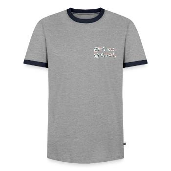Gravel, Mountain Bike, Passion, Cycling - Men's Ringer Shirt - grey/navy  - Front - AI Model Female 172 light (172cm) & AI Model Male 178 light (178cm)