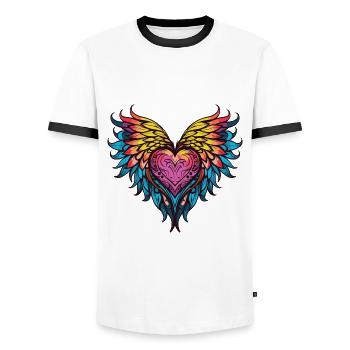 Heart Wings - Men's Ringer Shirt - white/black - Front - AI Model Female 172 light (172cm) & AI Model Male 178 dark (178cm)