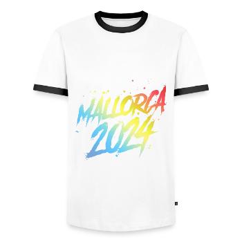Mallorca 2024 Colorful Holiday Team - Men's Ringer Shirt - white/black - Front - AI Model Female 172 light (172cm) & AI Model Male 178 dark (178cm)