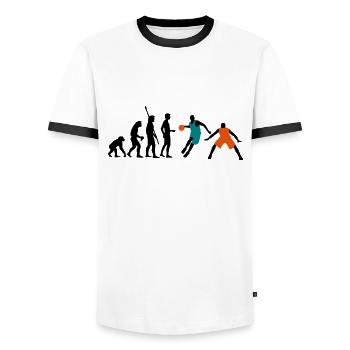 evolution_basketball_072011_h_3c - Männer Kontrast-T-Shirt - Weiß/Schwarz - Vorne - AI Model Female 172 light (172cm) & AI Model Male 178 dark (178cm)