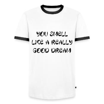 Graphique de citation de bon rêve - T-shirt contrasté Homme - blanc/noir - Devant - AI Model Female 172 light (172cm) & AI Model Male 178 dark (178cm)