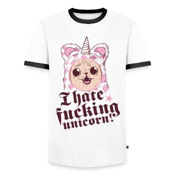 Dog in unicorn costume - Men's Ringer Shirt - white/black - Front - AI Model Female 172 light (172cm) & AI Model Male 178 dark (178cm)