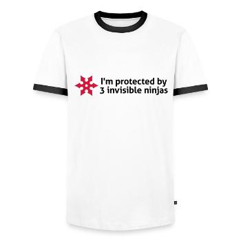 I am protected by invisible ninjas! - Men's Ringer Shirt - white/black - Front - AI Model Female 172 light (172cm) & AI Model Male 178 dark (178cm)