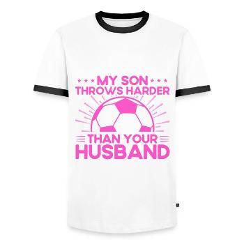 Sohn Sportfan Mutter Geschenk - Männer Kontrast-T-Shirt - Weiß/Schwarz - Vorne - AI Model Female 172 light (172cm) & AI Model Male 178 dark (178cm)