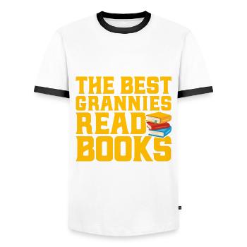 The best grandmothers read books Read book Gesc - Men's Ringer Shirt - white/black - Front - AI Model Female 172 light (172cm) & AI Model Male 178 dark (178cm)