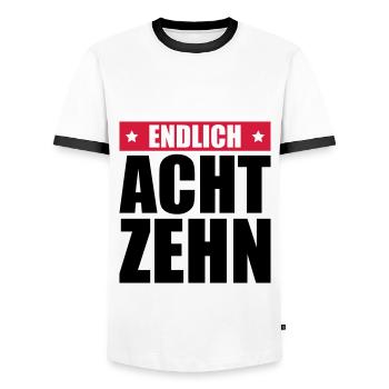 endlich 18 jahre - Männer Kontrast-T-Shirt - Weiß/Schwarz - Vorne - AI Model Female 172 light (172cm) & AI Model Male 178 dark (178cm)