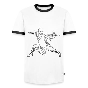 Kung Fu Shaolin Moine - T-shirt contrasté Homme - blanc/noir - Devant - AI Model Female 172 light (172cm) & AI Model Male 178 dark (178cm)